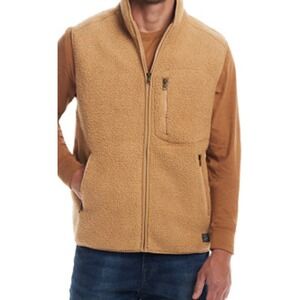 Weatherproof Vintage Mens XXL Sherpa Fleece Vest Tan Full Zip Mock Neck NWT
